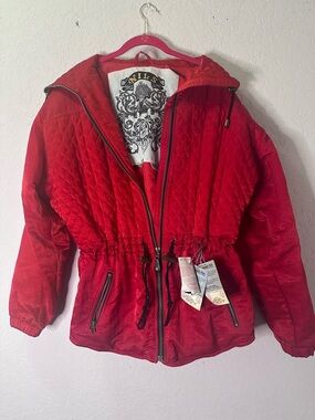 Vintage Nils Red Quilted Jacket with Hooded Tag